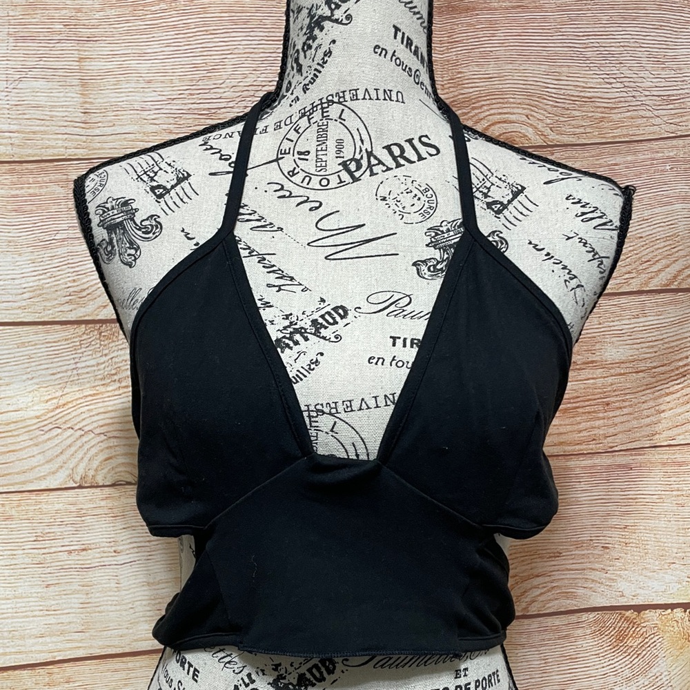 SHEIN Womens Size Small Sleeveless Black Cropped Crop Halter Backless‎ Top